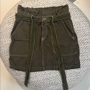Free People Green Mini Cargo Skirt Tie Front